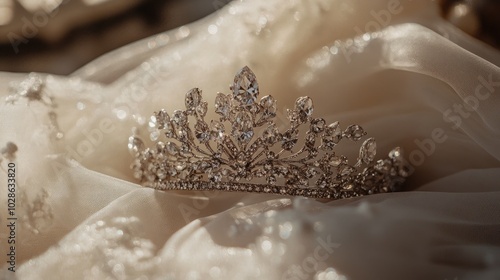 Elegant Silver Tiara on Luxurious Fabric Background