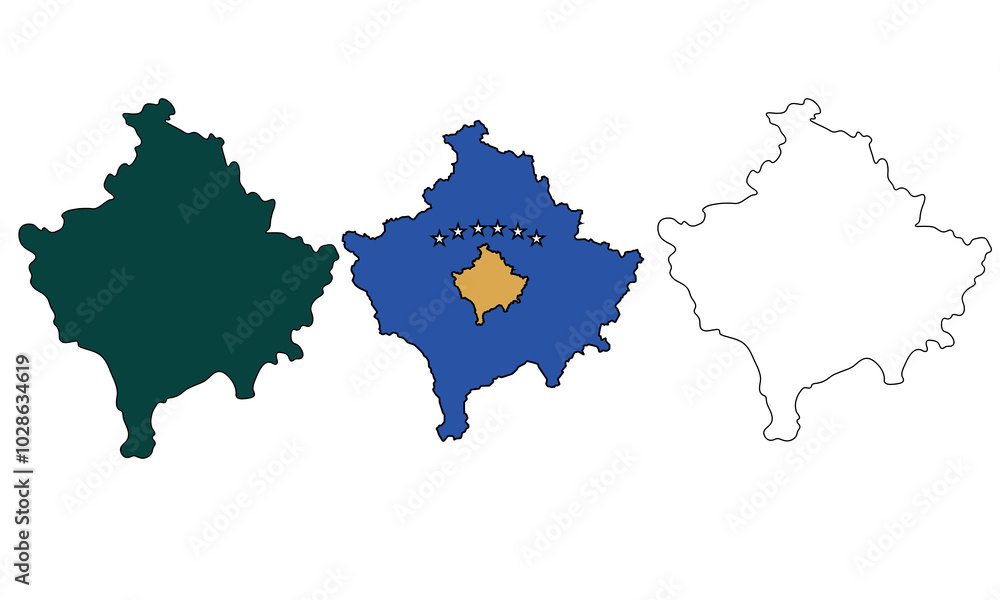 Obraz premium Kosova map outline, silhouette and kosova flag isolated on kosova map transparent background.