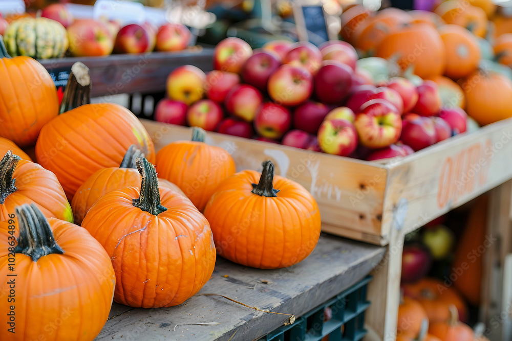 Seasonal autumn fair market with bright warm autumn colors, people crowd shopping having fun, Generative AI Seasonal autumn fair market with bright warm autumn colors, people crowd shopping having fun, Generative AI