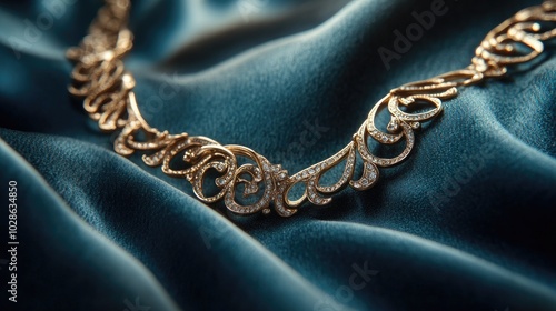 Elegant Gold Necklace on Luxurious Fabric Surface