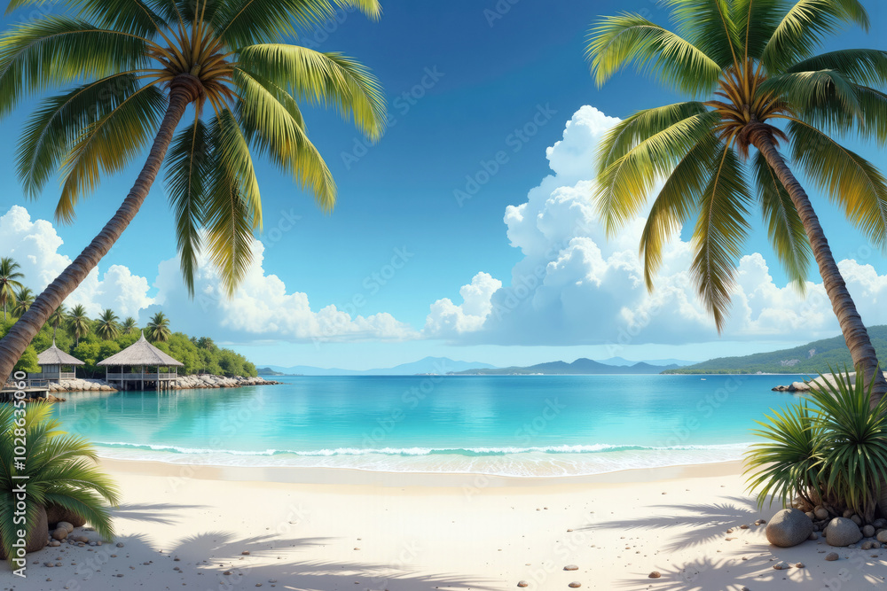 Palm trees growing on a tropical beach paradise Palm trees growing on a tropical beach paradise