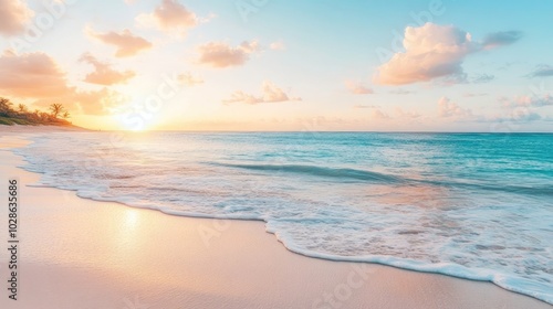 Serene Beach Sunset Over Gentle Waves and Sky