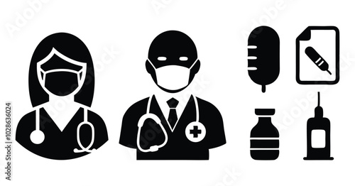 Set of Medical Professional doctor Icons - Doctors and Healthcare Workers Silhouettes

