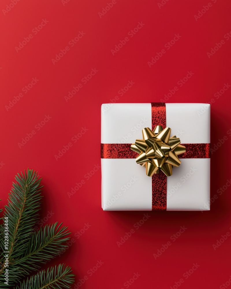 A beautifully wrapped gift box with a shiny gold bow on a vibrant red background, perfect for festive celebrations. A beautifully wrapped gift box with a shiny gold bow on a vibrant red background, perfect for festive celebrations.