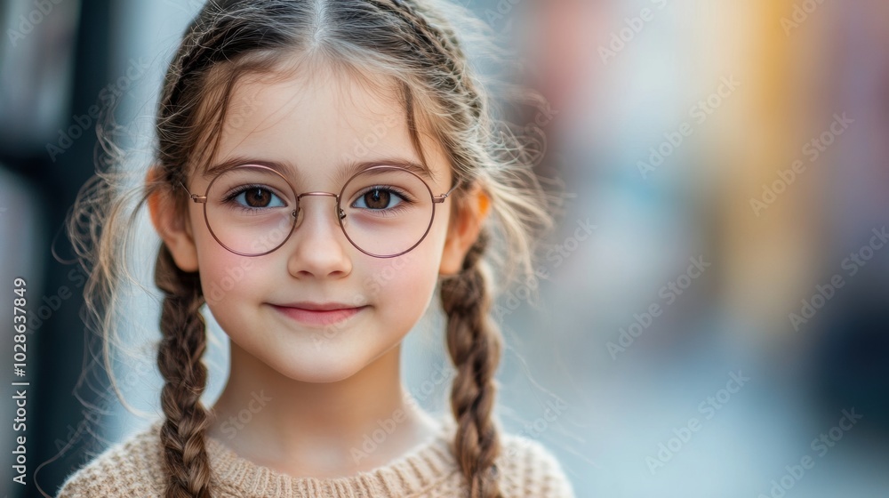 Close-up of a young hipster girl with long braids, wearing round glasses. Soft, blurred background with minimal distractions. Close-up of a young hipster girl with long braids, wearing round glasses. Soft, blurred background with minimal distractions.