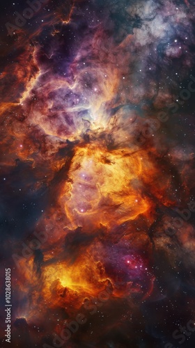 Colorful nebula in deep space, 4K hyperrealistic photo