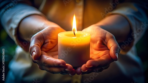 Burning Candle Held in Hand - Symbolic Light and Warmth Photography