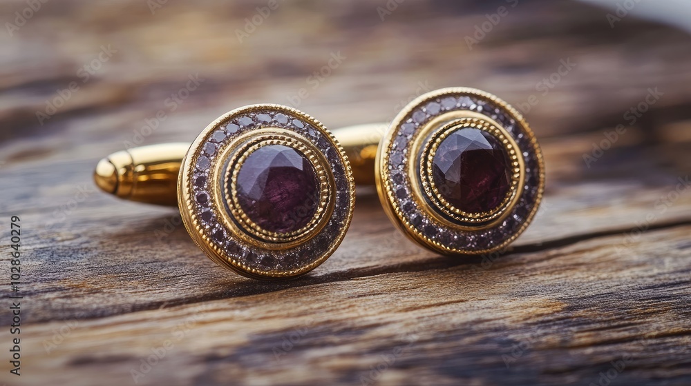 Elegant Gold Cufflinks with Gemstone Design Elegant Gold Cufflinks with Gemstone Design