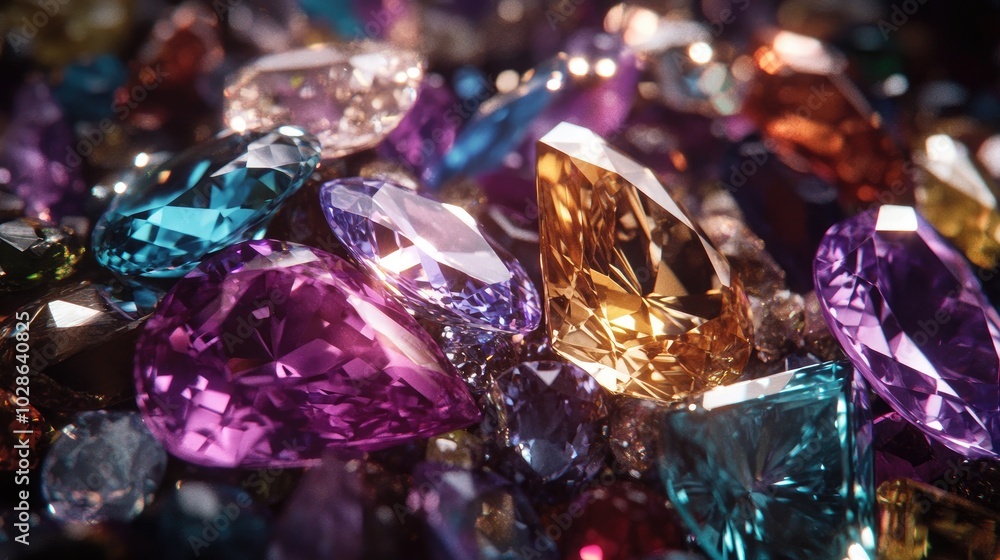 A pile of colorful gemstones in various shapes and sizes gleaming under soft lighting, creating a sense of luxury and beauty A pile of colorful gemstones in various shapes and sizes gleaming under soft lighting, creating a sense of luxury and beauty