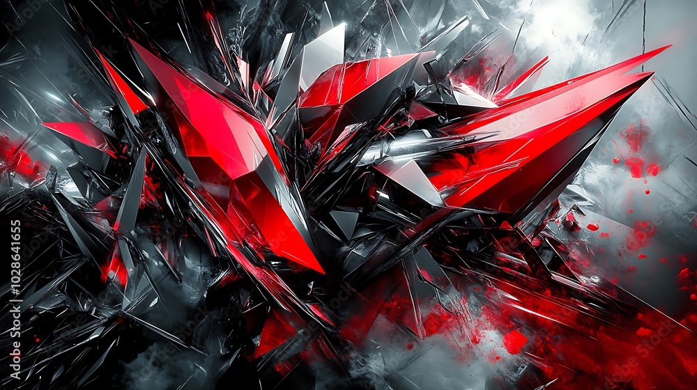 Abstract 3D rendering of red and black geometric shapes. Abstract 3D rendering of red and black geometric shapes.