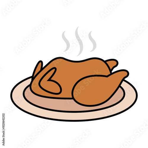 Happy thanksgiving cartoon. Roast turkey for thanksgiving, digital art illustration. photo