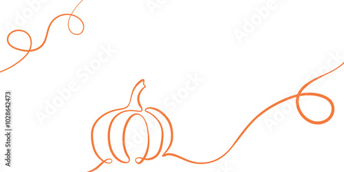Single line Halloween pumpkin lantern frame, decorative minimalist vector elegant holiday banner design, isolated