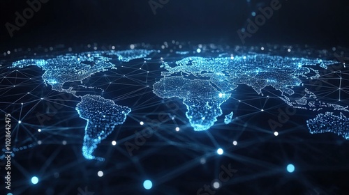 Global Network Connection - Abstract World Map with Digital Lines