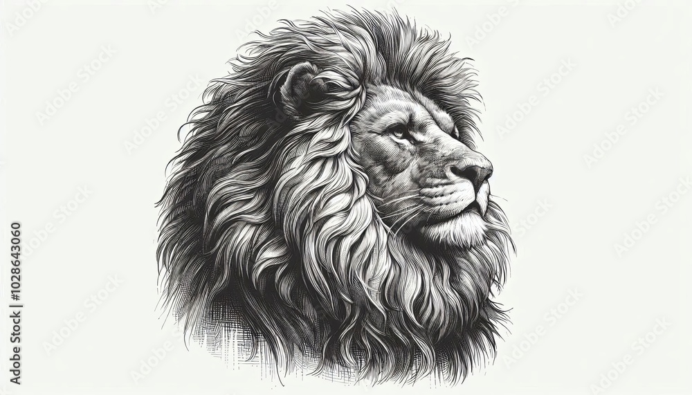 Obraz premium Hand drawn Engraving style drawing of Lion