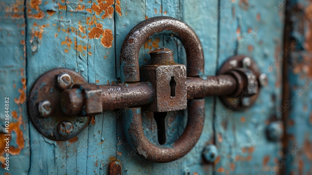 Close-up of a Rusty Lock on a Blue Door Close-up of a Rusty Lock on a Blue Door