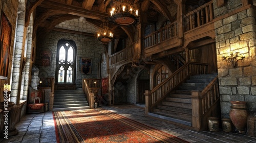 Medieval Castle Interior Hallway