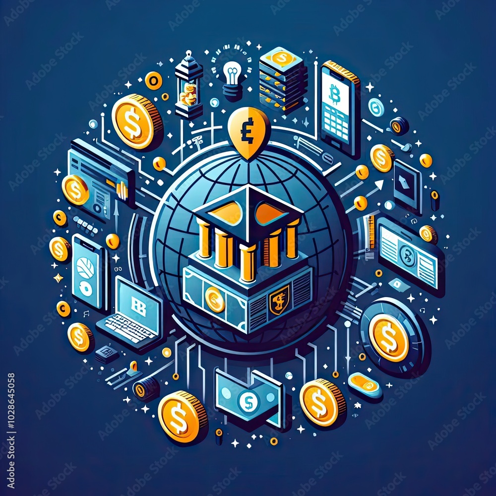 Obraz premium Digital Banking and Financial Technology Concept. logo icon design. premium illustration. ai