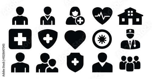 Set of Healthcare and Medicare Service Icons - Ambulance, Heartbeat, and Medical Assistance Symbols