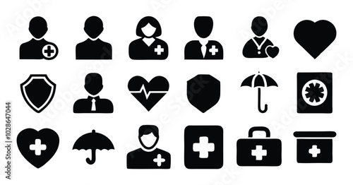 Set of Healthcare and Medicare Service Icons - Ambulance, Heartbeat, and Medical Assistance Symbols