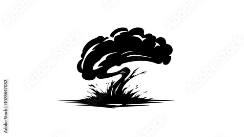 Black and white illustration Tornado. Storm. Typhoon. Twister. Natural phenomenon. Disaster.