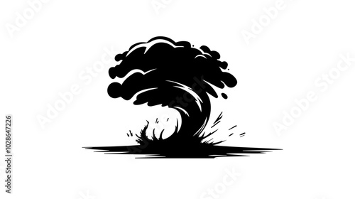 Black and white illustration Tornado. Storm. Typhoon. Twister. Natural phenomenon. Disaster.