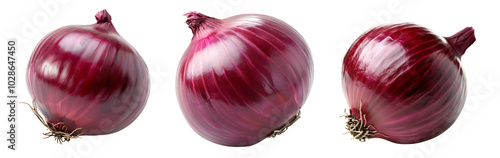 Fresh red onions isolated on white background.