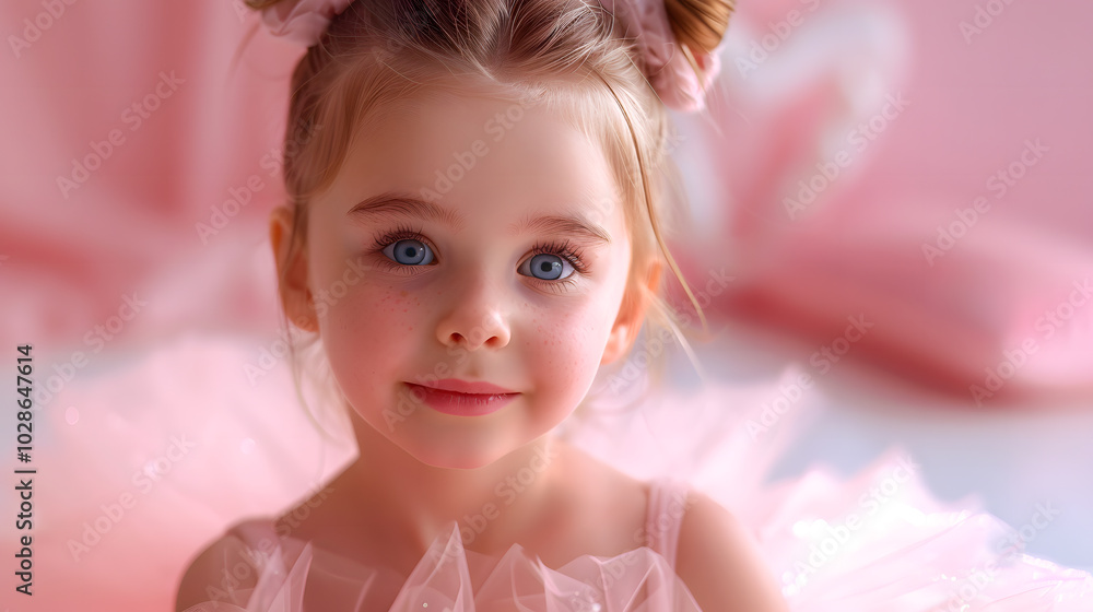A cute and lovely preschool girl in a pink ballerina outfit. dressed a pink tutu A cute and lovely preschool girl in a pink ballerina outfit. dressed a pink tutu