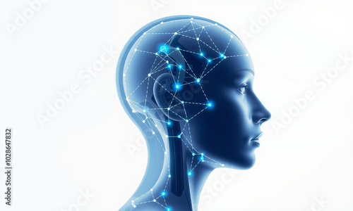 A futuristic representation of artificial intelligence showcasing a digital human head filled with interconnected neural networks