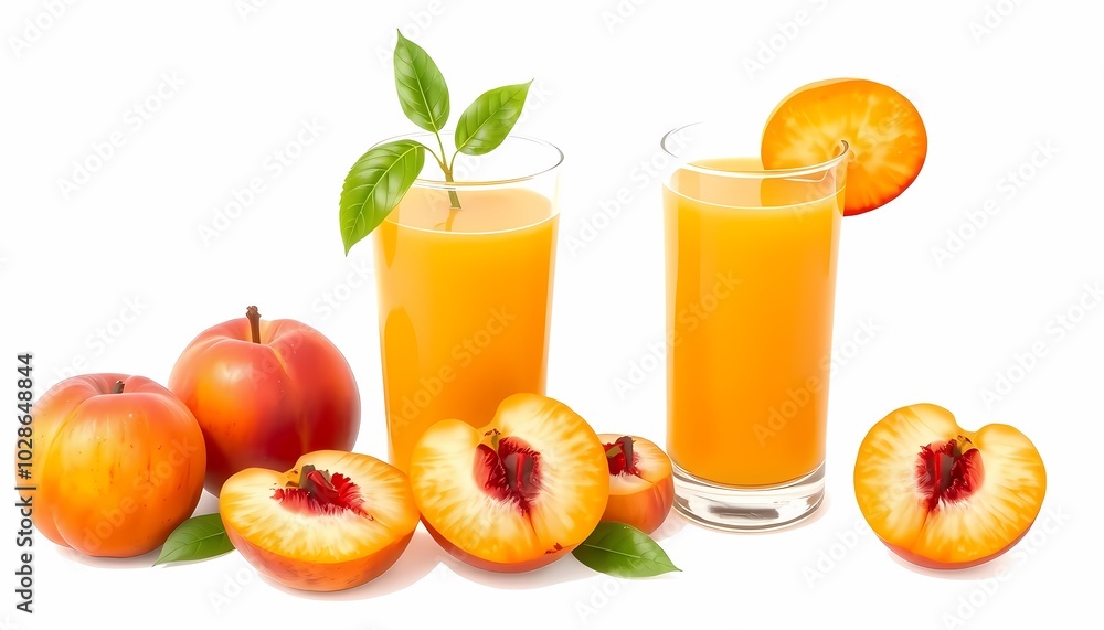 Nectarine Juice with Whole and Halved Fruits Nectarine Juice with Whole and Halved Fruits