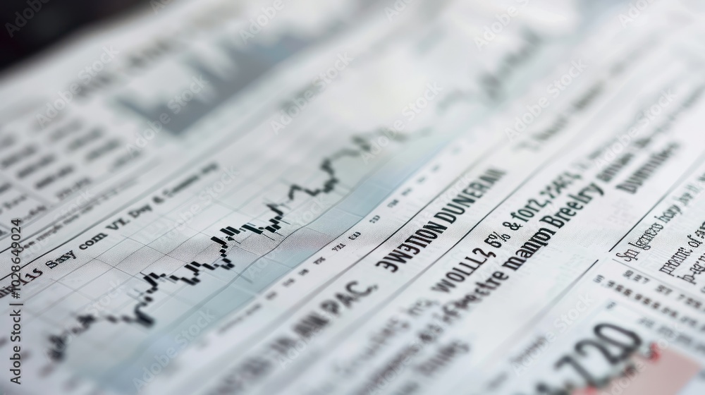A Close-Up View of a Newspaper with a Stock Market Graph and Financial Data A Close-Up View of a Newspaper with a Stock Market Graph and Financial Data