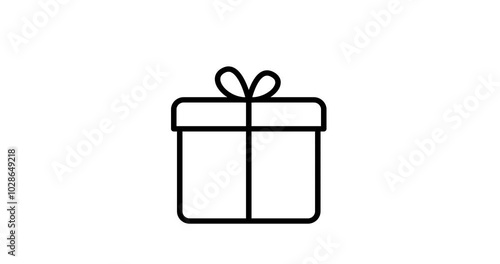 Gift box falls from above, line icon illustration animated. Present box, package buy in shop. Surprise on Christmas, birthday or holiday. Video 4K motion animation on white background