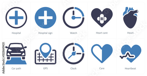 A set of 10 mix icons as hospital, hospital sign, watch