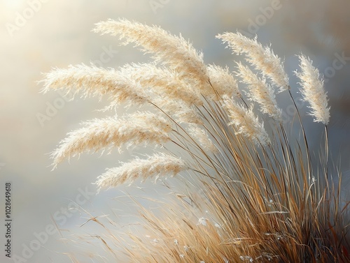 artistic representation of pampas grass emphasizing its texture and movement, set against a soft light backdrop, evoking a sense of quiet solitude and natural beauty