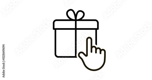 Gift box choose hand, click tap on box, line icon illustration animated. Present box, package buy in shop. Surprise on Christmas, birthday or holiday. Video 4K motion animation