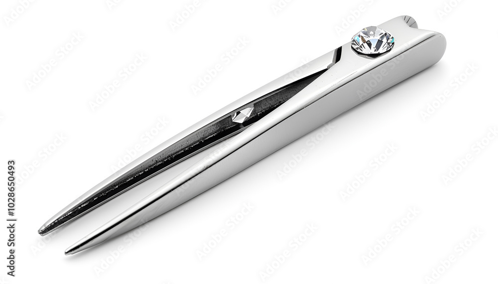 Tweezers with beautiful shiny diamond isolated on white Tweezers with beautiful shiny diamond isolated on white