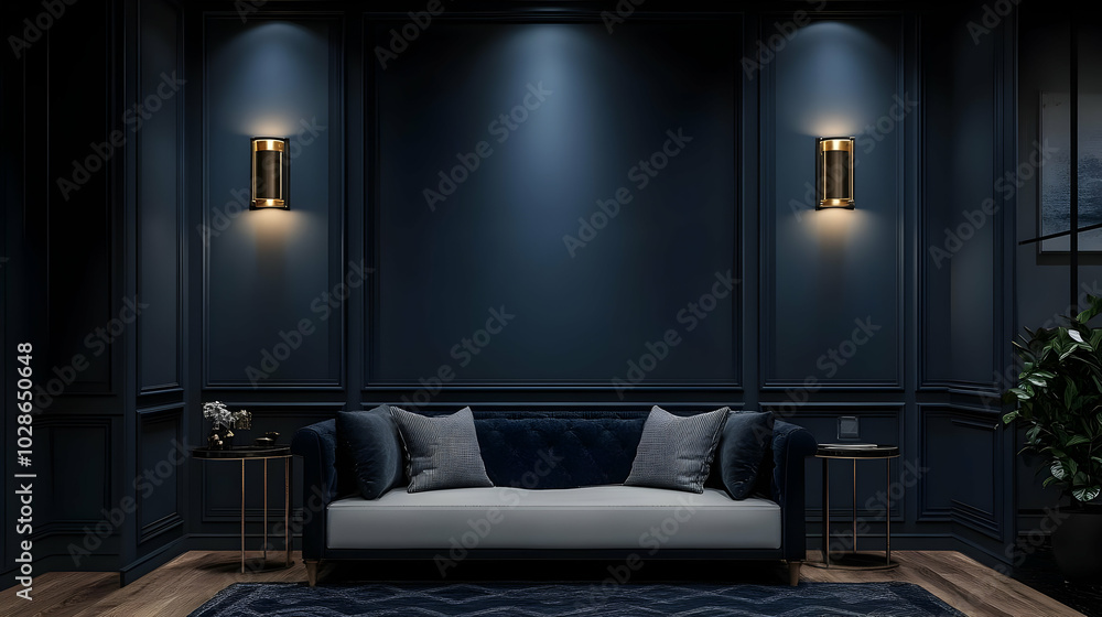 Elegant dark living room with stylish furniture and lighting. Elegant dark living room with stylish furniture and lighting.