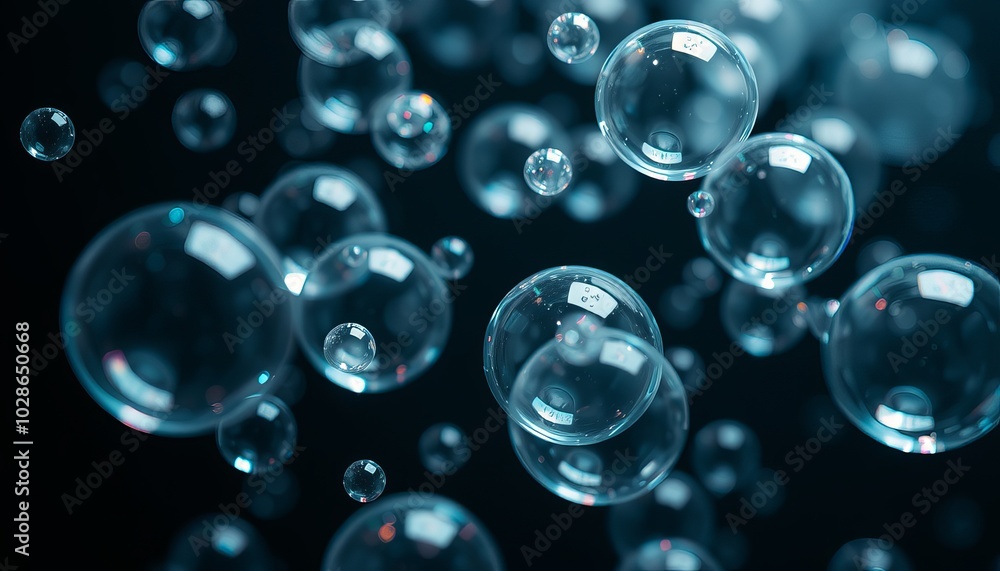 Bubbles floating in the air against a dark background during the evening Bubbles floating in the air against a dark background during the evening