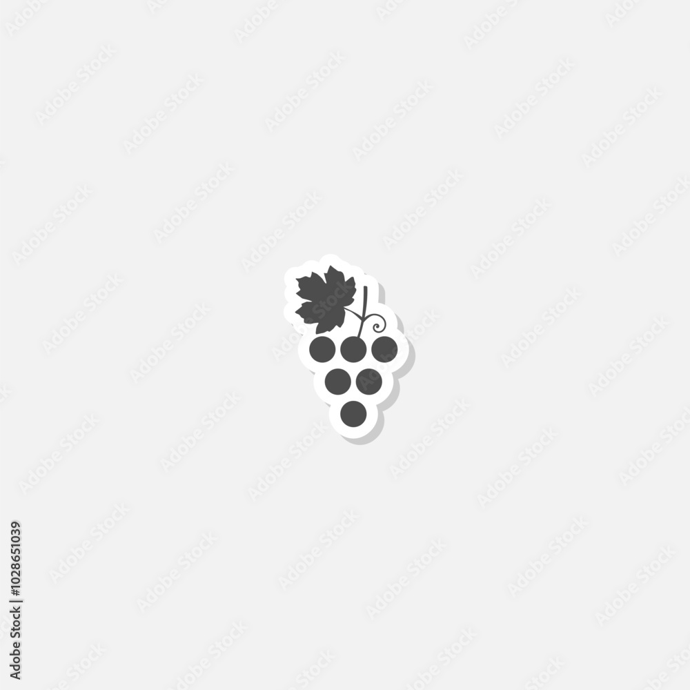 Grapes with leaf logo sticker isolated on gray background Grapes with leaf logo sticker isolated on gray background