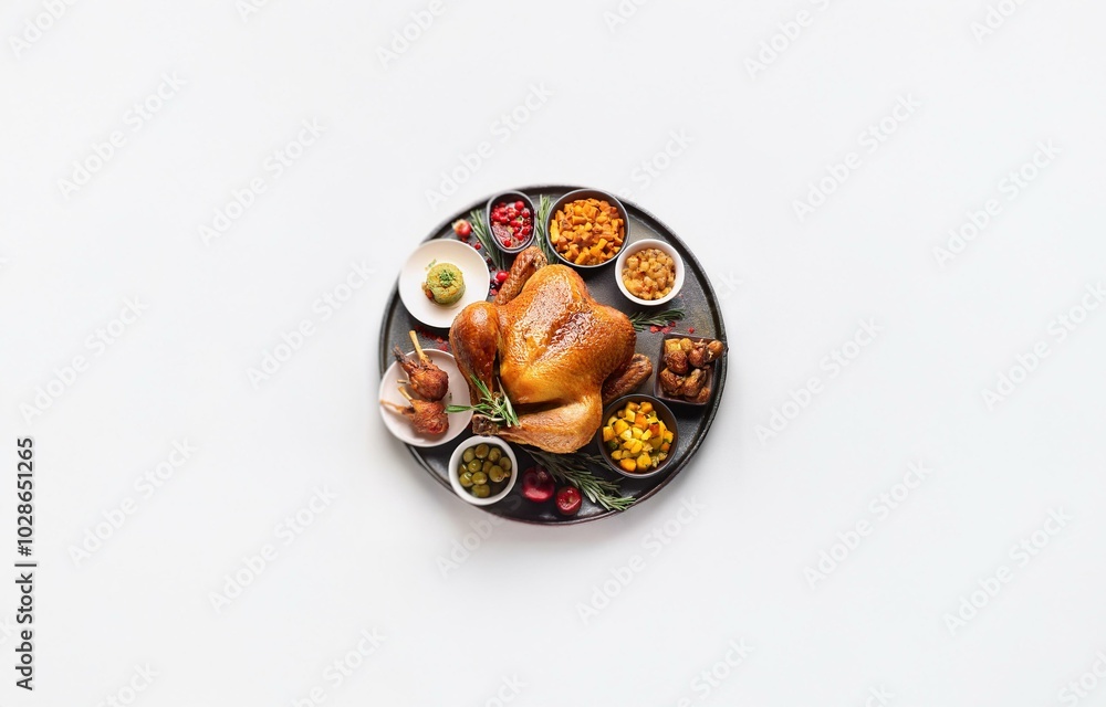 Roasted chicken with side dishes on a platter Roasted chicken with side dishes on a platter