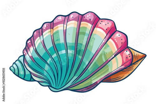 Hand-Drawn Watercolor Seashell Illustration Isolated on White Background.