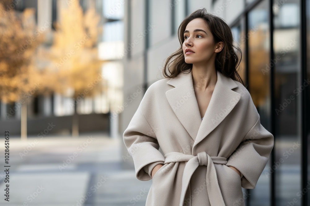 Elegant Portrait of a Woman in an Urban Autumn Setting