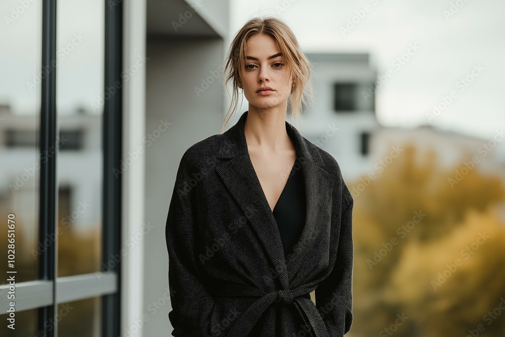 Elegant Portrait of a Young Woman in a Stylish Coat
