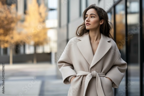 Obraz na płótnie Elegant Portrait of a Woman in an Urban Autumn Setting w salonie