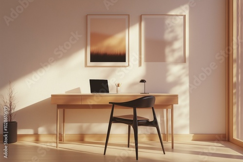 Obraz na płótnie Minimalist Home Office with Warm Natural Light w salonie
