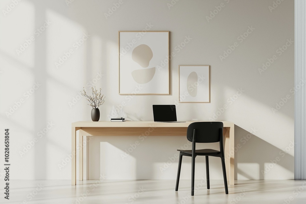 Sleek Modern Home Office Setup with Minimalist Art