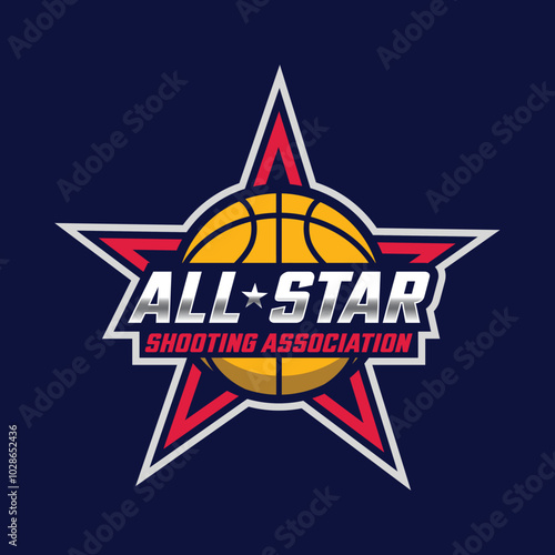 All-Stars basketball sports team logo with editable text, sports logo design template vector
