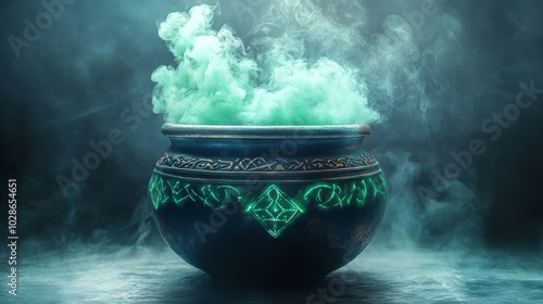 toxic witch cauldron Enigmatic Cauldron with Green Smoke Emanating