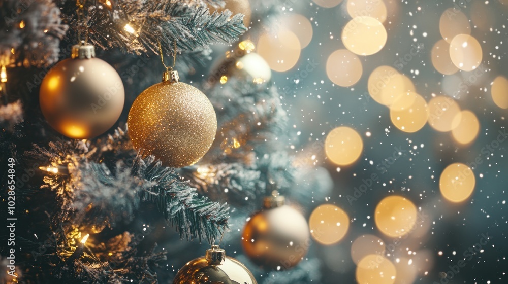 Festive Christmas Tree with Golden Ornaments Festive Christmas Tree with Golden Ornaments