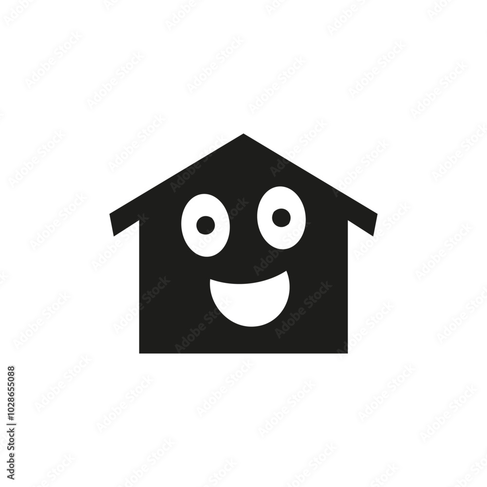 Cartoon house with a smile and face. Vector silhouette on white background. Cartoon house with a smile and face. Vector silhouette on white background.