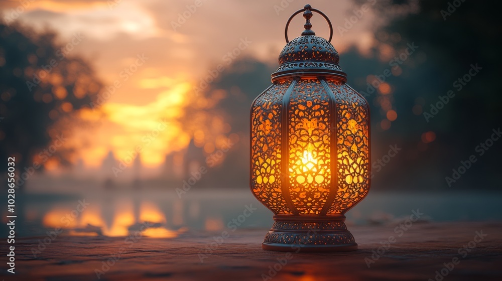Lantern Resting on Surface at Sunset. Lantern Resting on Surface at Sunset.